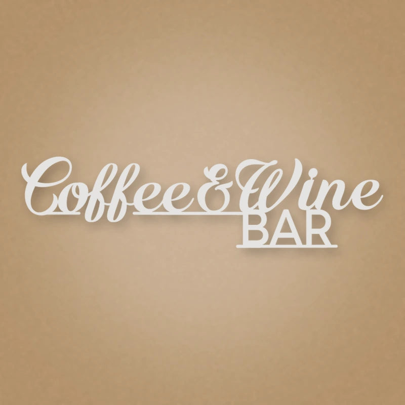 Coffee & Wine Bar Script Metal Sign shown in Gloss White powder coat finish.