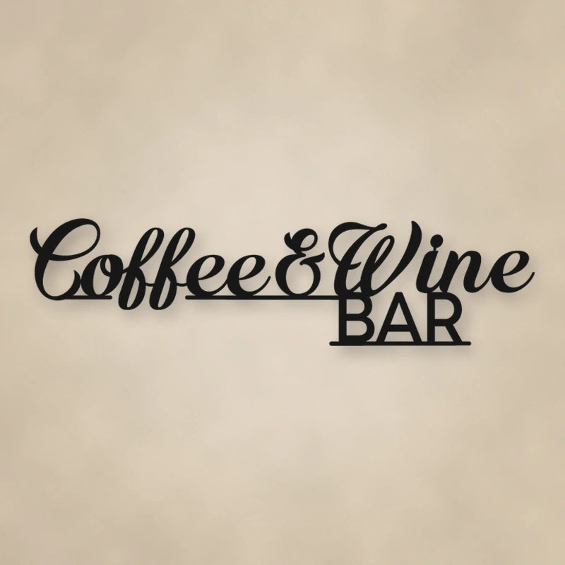 Coffee & Wine Bar Script Metal Sign shown in Matte Black powder coat finish.