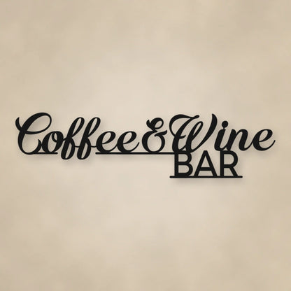 Coffee & Wine Bar Script Metal Sign shown in Matte Black powder coat finish.