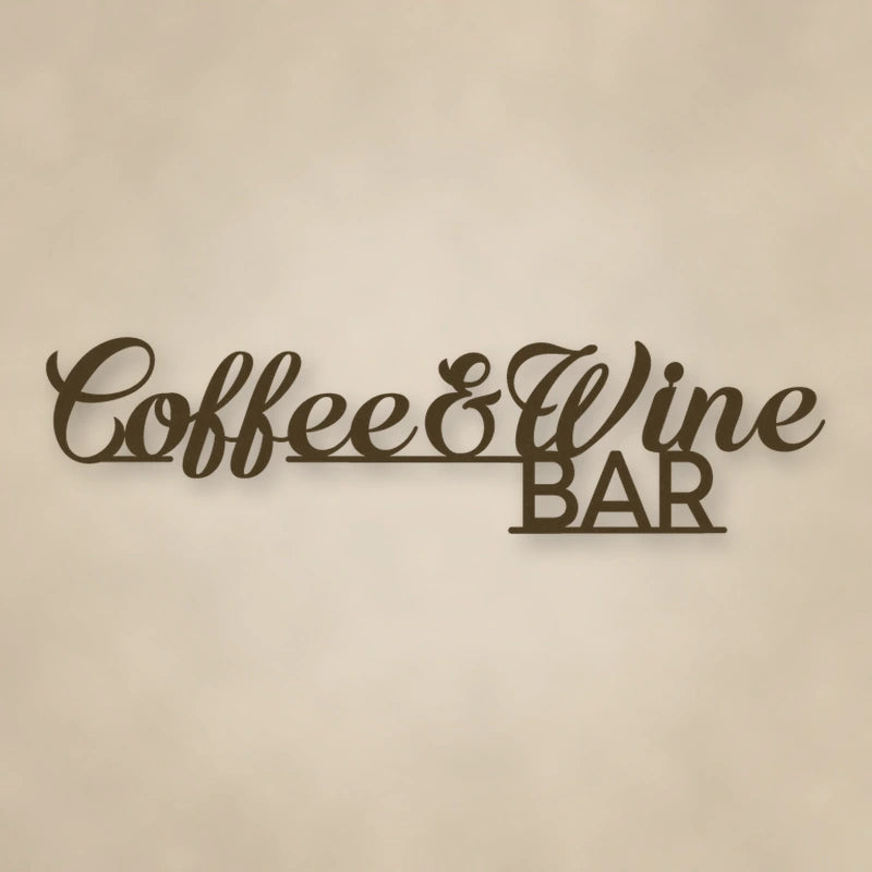 Coffee & Wine Bar Script Metal Sign shown in Metallic Bronze powder coat finish.