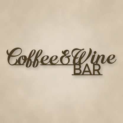 Coffee & Wine Bar Script Metal Sign shown in Metallic Bronze powder coat finish.