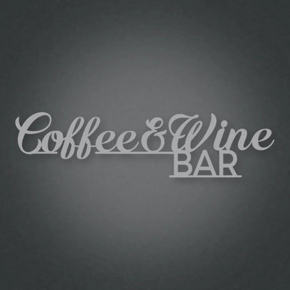 Coffee & Wine Bar Script Metal Sign shown in Metallic Silver powder coat finish.