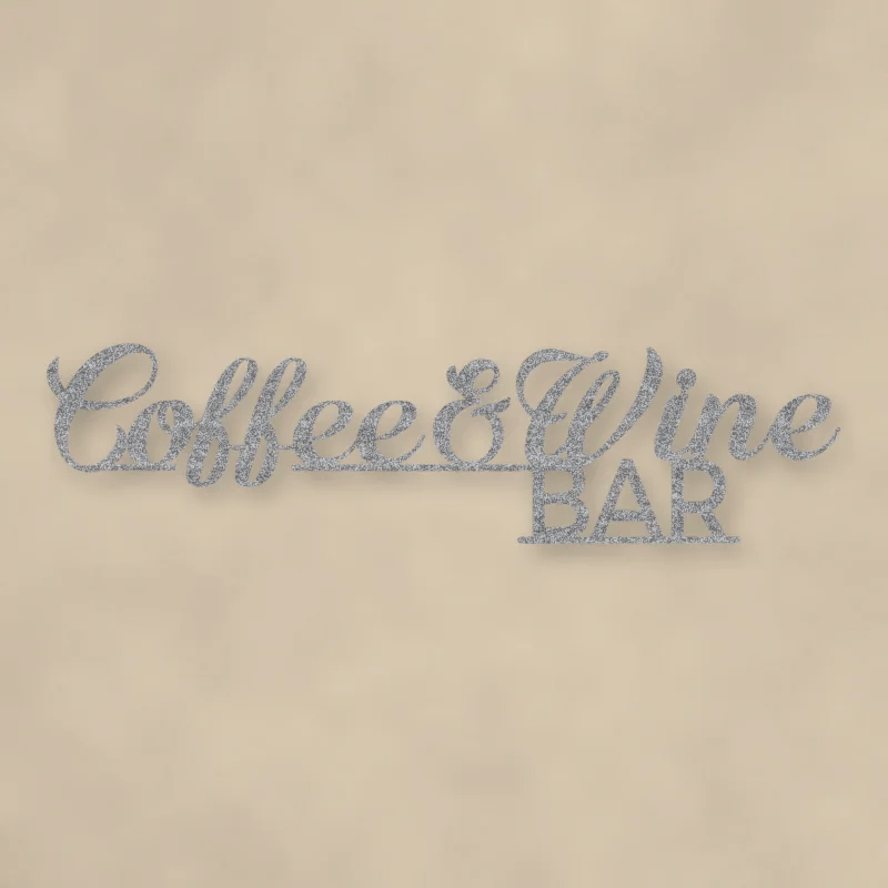 Coffee & Wine Bar Script Metal Sign Raw Steel / Rust animated finish preview Shopify Ready.