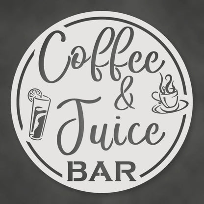 Coffee & Juice Bar Round Metal Wall Sign shown in Gloss White powder coat finish.