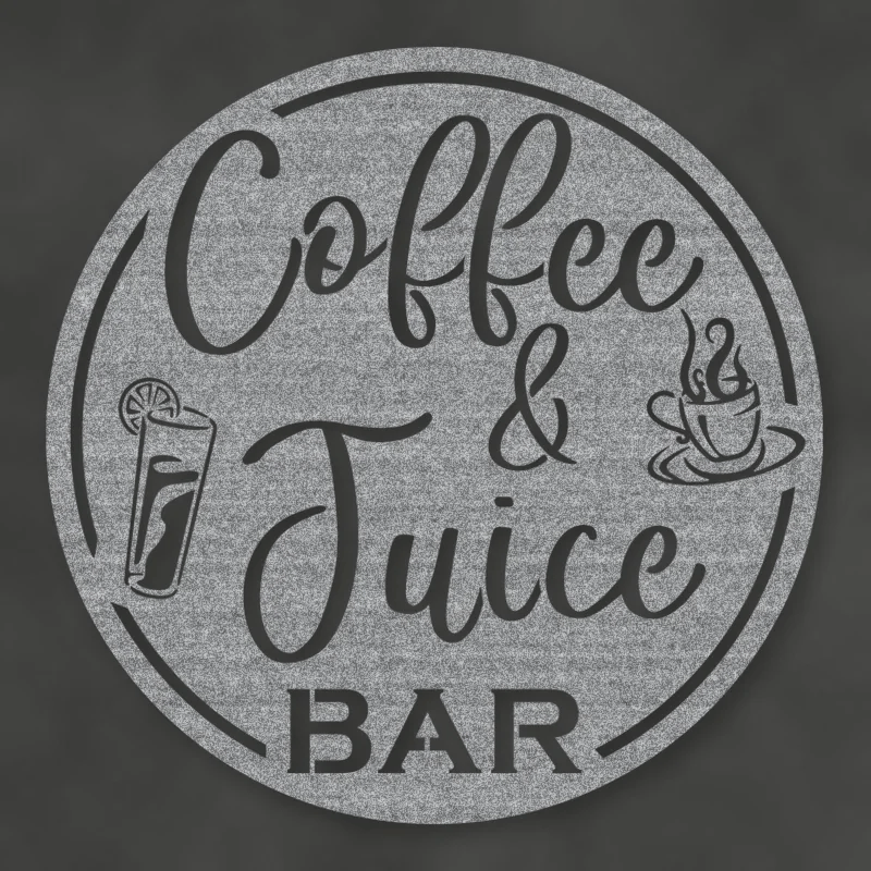 Coffee & Juice Bar Round Metal Wall Sign Raw Steel / Rust animated finish preview Shopify Ready.