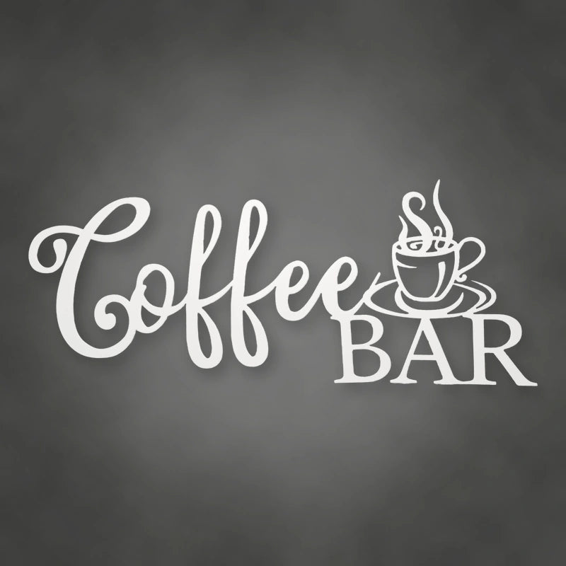 Coffee Bar Script Metal Sign shown in Gloss White powder coat finish.