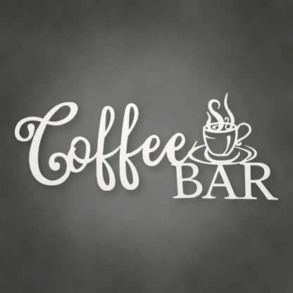Coffee Bar Script Metal Sign shown in Gloss White powder coat finish.