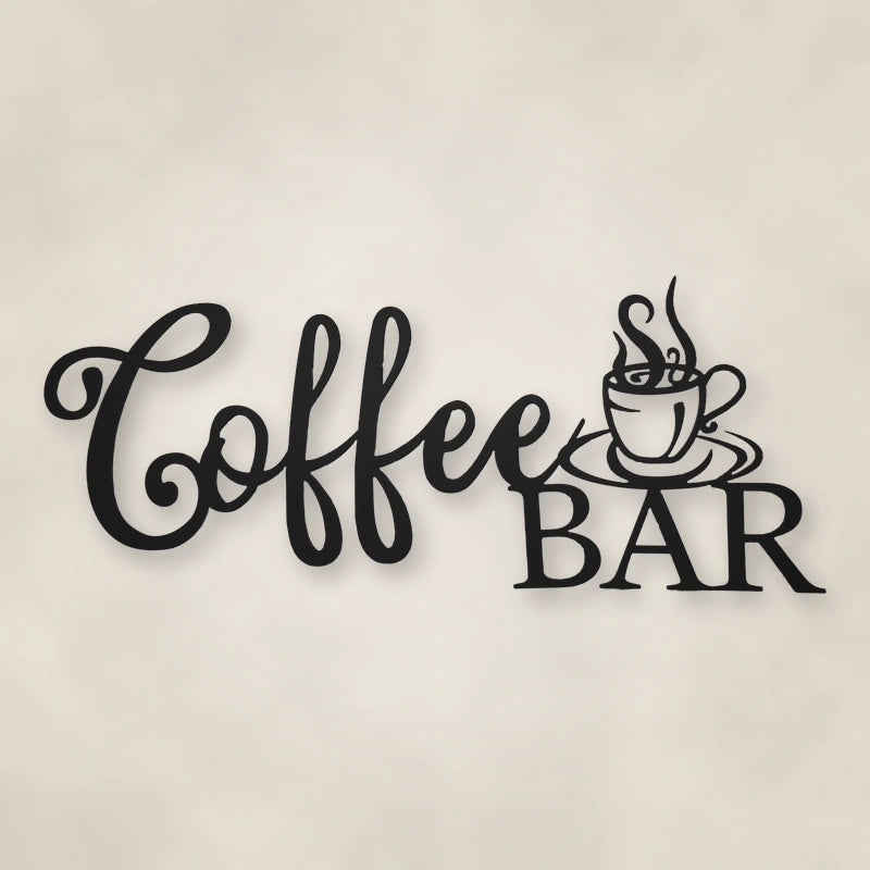Coffee Bar Script Metal Sign shown in Matte Black powder coat finish.