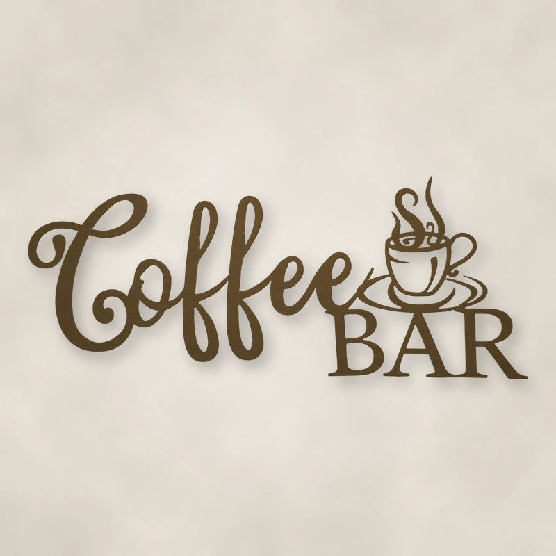 Coffee Bar Script Metal Sign shown in Metallic Bronze powder coat finish.