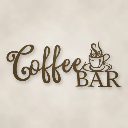 Coffee Bar Script Metal Sign shown in Metallic Bronze powder coat finish.