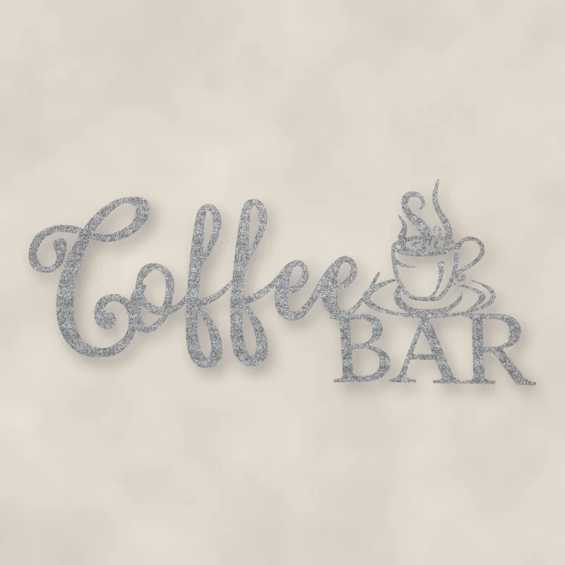 Coffee Bar Script Metal Sign Raw Steel / Rust animated finish preview Shopify Ready.