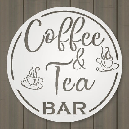 Coffee & Tea Bar Round Metal Wall Sign shown in Gloss White powder coat finish.