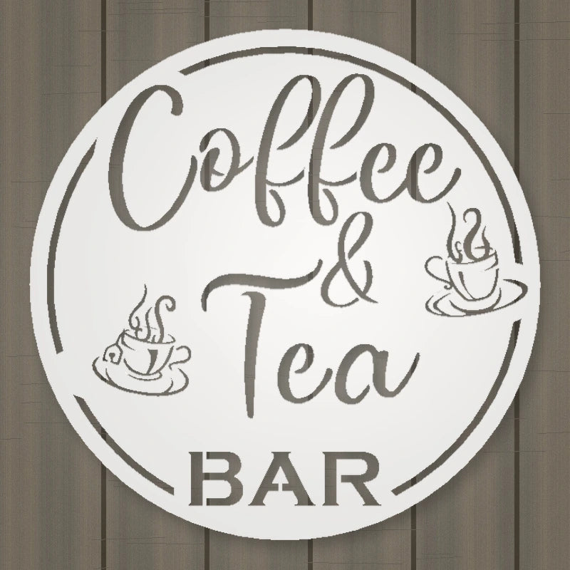 Coffee & Tea Bar Round Metal Wall Sign shown in Gloss White powder coat finish.