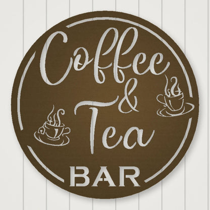Coffee & Tea Bar Round Metal Wall Sign shown in Metallic Bronze powder coat finish.