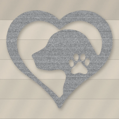 Dog Love Heart Metal Sign Raw Steel / Rust animated finish preview Shopify Ready.