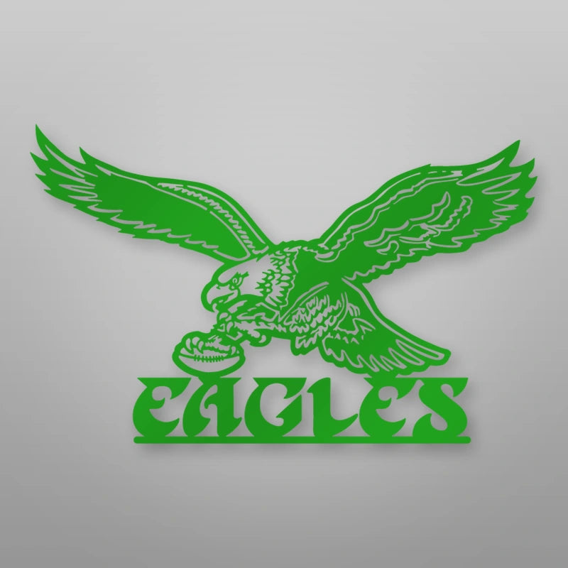 Old School Eagles Logo Metal Sign shown in Kelly Green powder coat finish.