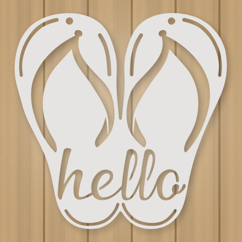 Flip Flop Metal Sign- Hello shown in Gloss White powder coat finish.