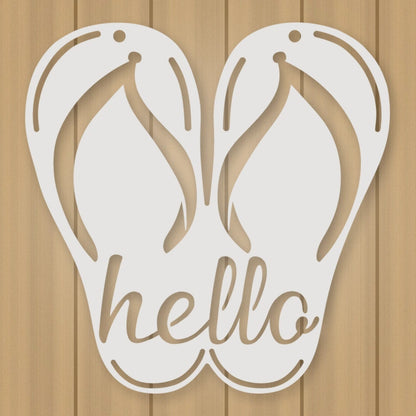 Flip Flop Metal Sign- Hello shown in Gloss White powder coat finish.