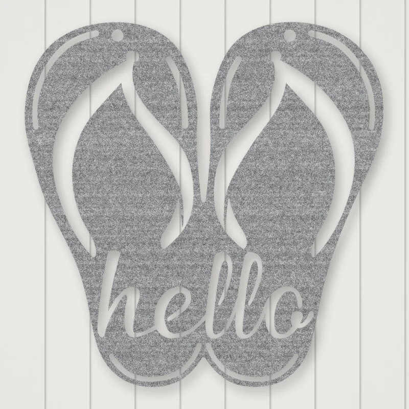Flip Flop Metal Sign- Hello Raw Steel / Rust animated finish preview Shopify Ready.