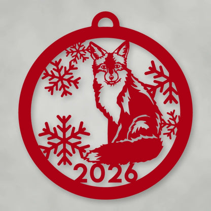 Holiday Fox 2026 Limited Edition Holiday Ornament shown in Gloss Red powder coat finish.