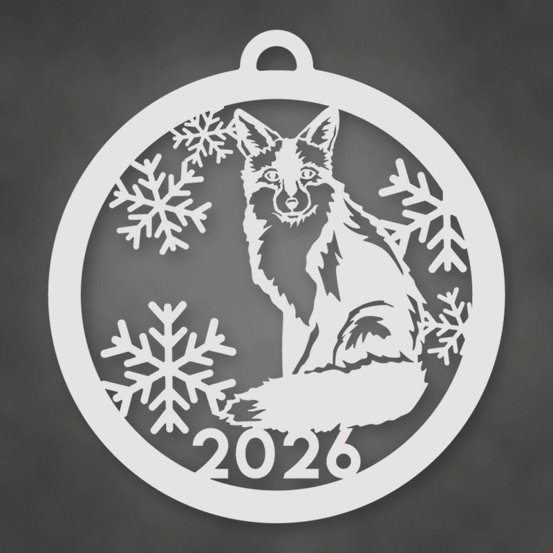 Holiday Fox 2026 Limited Edition Holiday Ornament shown in Gloss White powder coat finish.