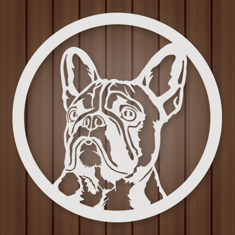 French Bulldog Silhouette Metal Sign shown in Gloss White powder coat finish.