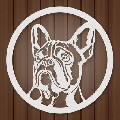 French Bulldog Silhouette Metal Sign shown in Gloss White powder coat finish.