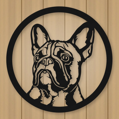 French Bulldog Silhouette Metal Sign shown in Matte Black powder coat finish.