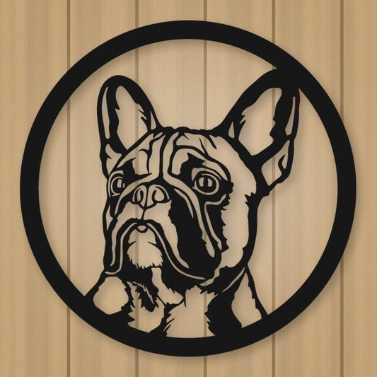 French Bulldog Silhouette Metal Sign shown in Matte Black powder coat finish.