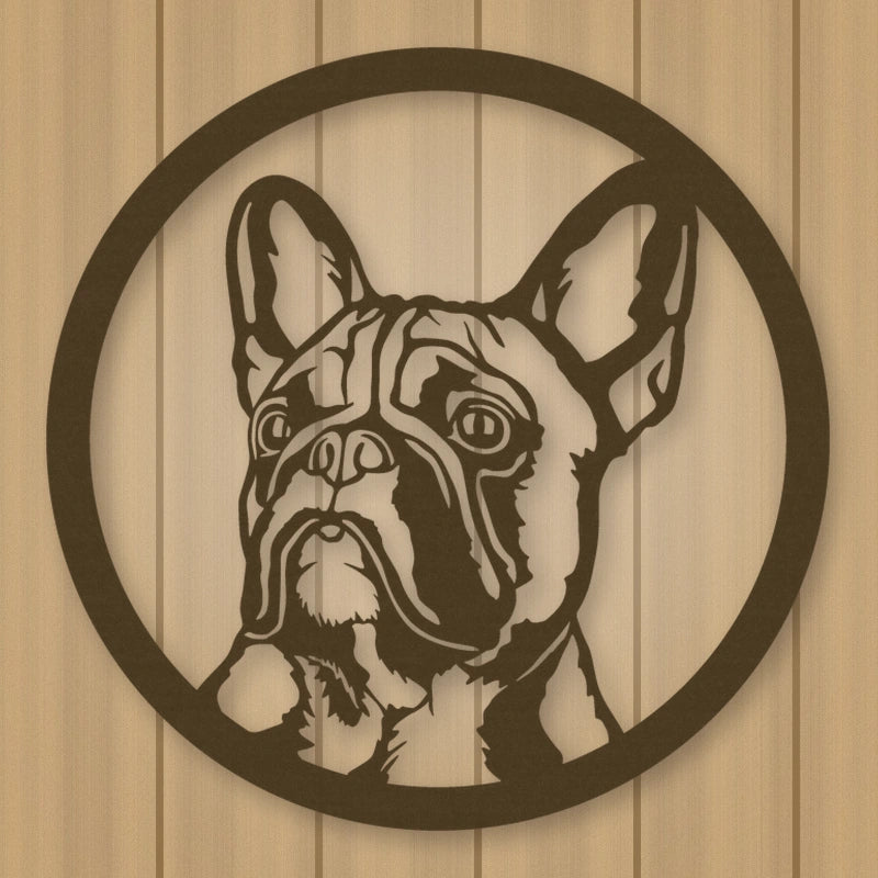 French Bulldog Silhouette Metal Sign shown in Metallic Bronze powder coat finish.