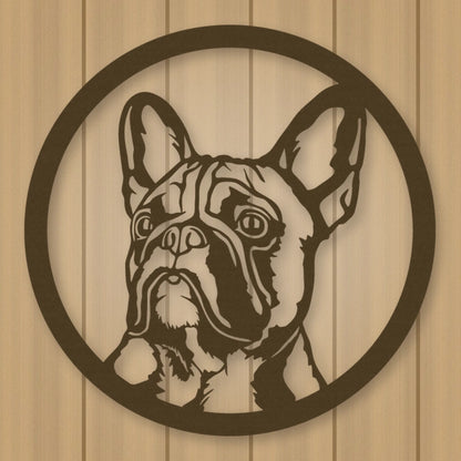 French Bulldog Silhouette Metal Sign shown in Metallic Bronze powder coat finish.