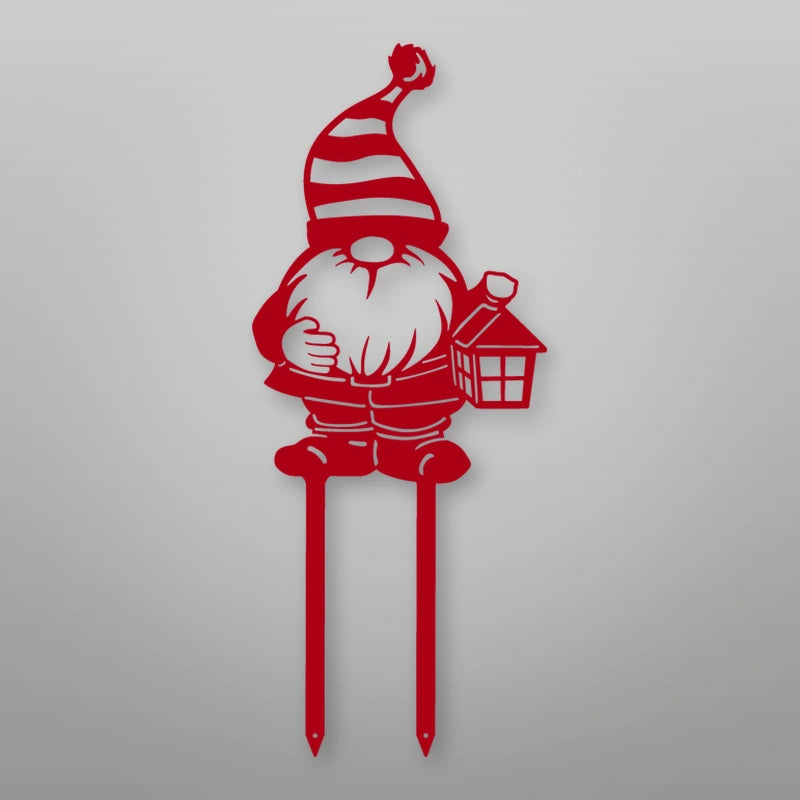 Gnome Metal Garden Sign shown in Gloss Red powder coat finish.