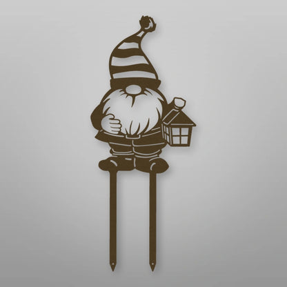 Gnome Metal Garden Sign shown in Metallic Bronze powder coat finish.