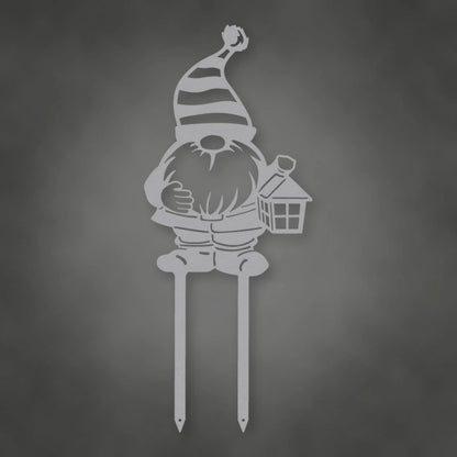 Gnome Metal Garden Sign shown in Metallic Silver powder coat finish.