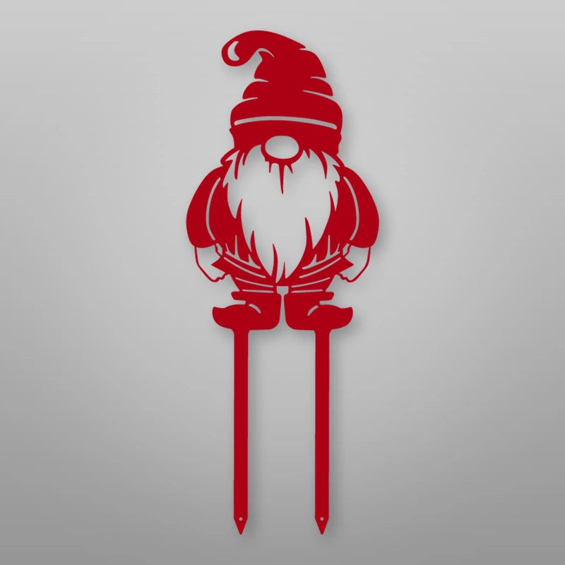 Gnome Metal Garden Sign shown in Gloss Red powder coat finish.