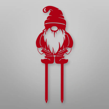 Gnome Metal Garden Sign shown in Gloss Red powder coat finish.