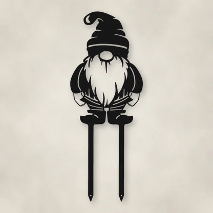 Gnome Metal Garden Sign shown in Matte Black powder coat finish.