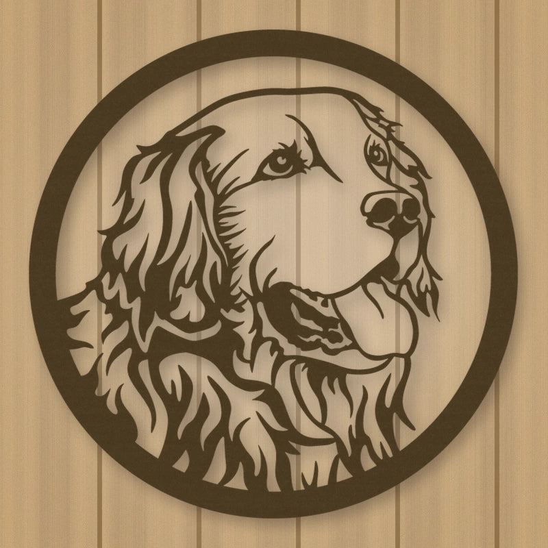 Golden Retriever Dog Silhouette Metal Sign shown in Metallic Bronze powder coat finish.