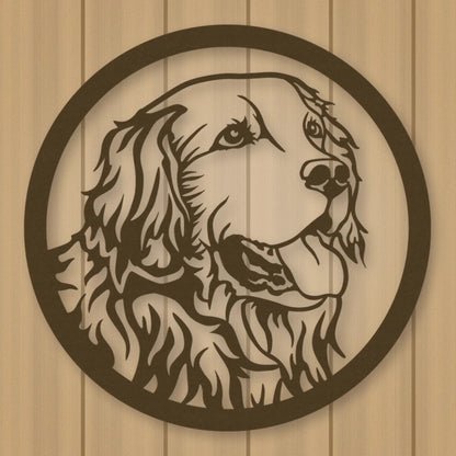 Golden Retriever Dog Silhouette Metal Sign shown in Metallic Bronze powder coat finish.