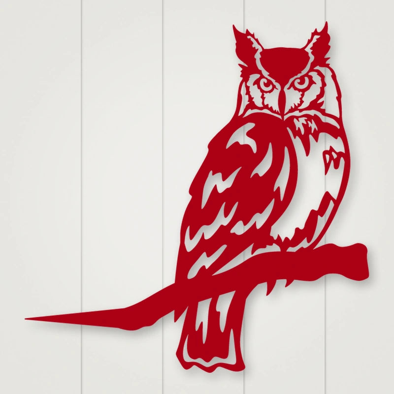 Owl Metal Tree Sign shown in Gloss Red powder coat finish.