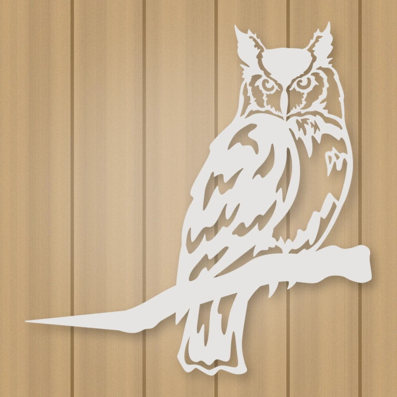 Owl Metal Tree Sign shown in Gloss White powder coat finish.
