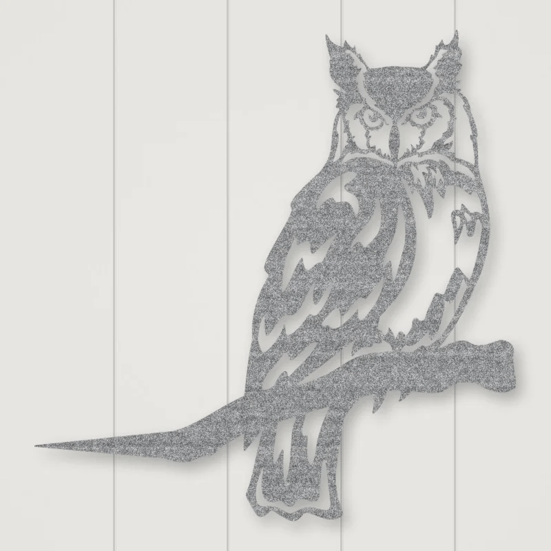 Owl Metal Tree Sign Raw Steel / Rust animated finish preview Shopify Ready.