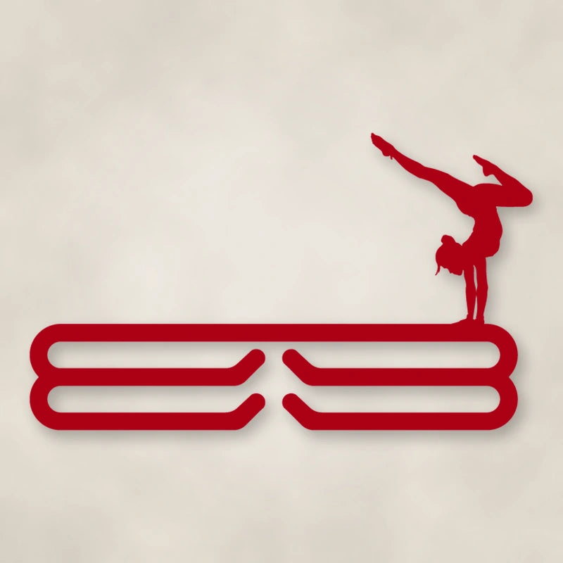 Female Gymnast Medal Hanger shown in Gloss Red powder coat finish.