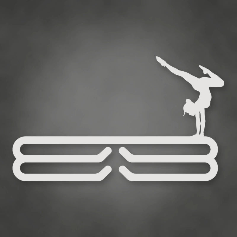 Female Gymnast Medal Hanger shown in Gloss White powder coat finish.