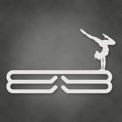 Female Gymnast Medal Hanger shown in Gloss White powder coat finish.