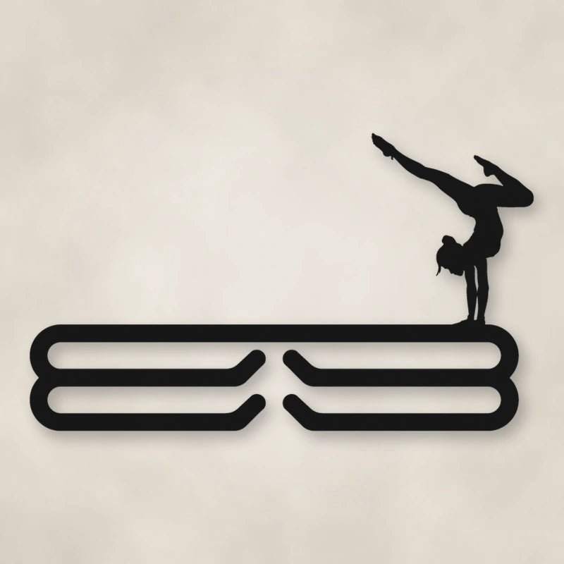 Female Gymnast Medal Hanger shown in Matte Black powder coat finish.