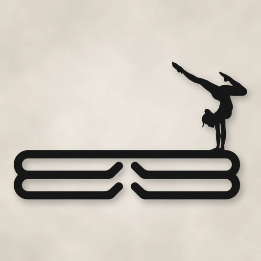 Female Gymnast Medal Hanger shown in Matte Black powder coat finish.