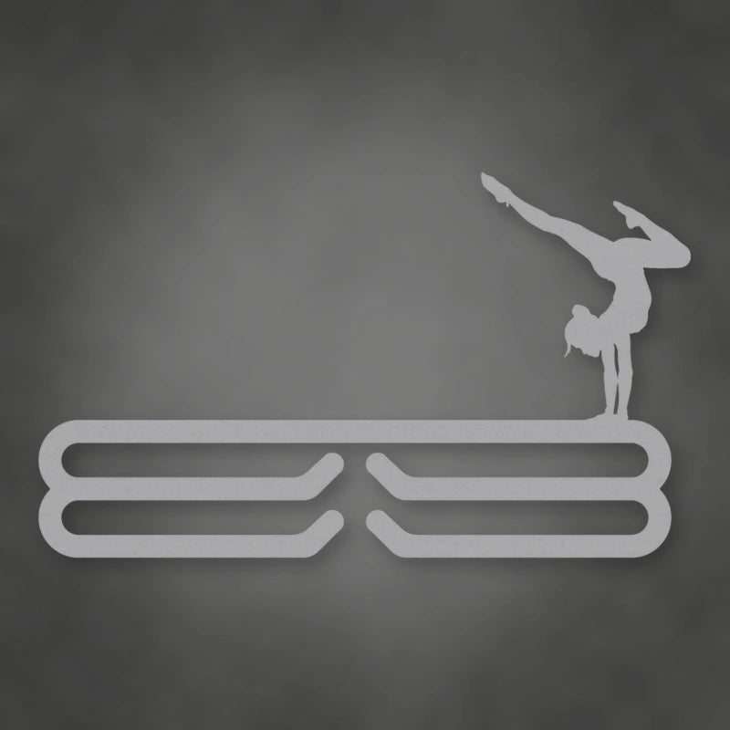 Female Gymnast Medal Hanger shown in Metallic Silver powder coat finish.