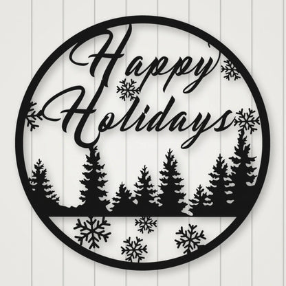 Happy Holidays Metal Wall Sign shown in Matte Black powder coat finish.