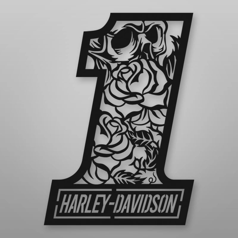 Harley Davidson 1 With Skull And Roses shown in Matte Black powder coat finish.